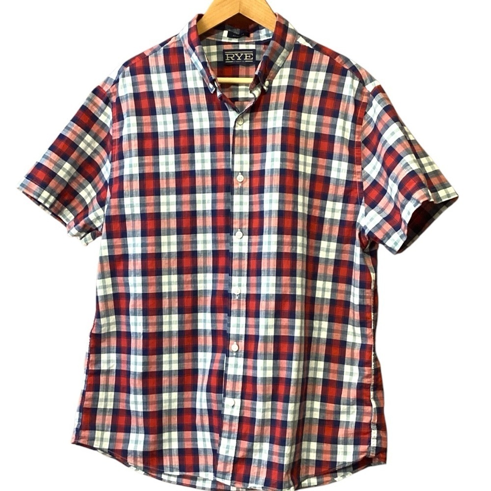 Rye By Hawker Rye Short Sleeve Plaid Regular Fit Large Short Red White Blue